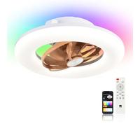 Orison 22" 360° Oscillating Ceiling Fan with Light, 18° Rotating Low Profile Fulsh Mount, Smart RGB Backlight &Dimmable LED, Alexa&Google Compatible,APP/Remote Control, Modern Quiet for Bedroom, Wood