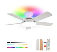 Orison Ceiling Fans with Lights, 45 Inch Low Profile Ceiling Fan with Light and Remote/APP Control, RGB Backlight & LED 3CCT Dimmable, DC Reversible Motor, 6 Speeds, 5 Reversible Blades White