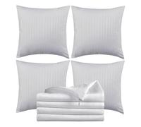 Orison Sapphire® Cushion Covers 45 x 45 cm Set of 4 | Microfiber Soft Satin Stripe Square Cushion Cover Protectors with Invisible Zipper Pillow Cases | Living room, Bedroom, Sofa | White 18x18 Inch