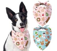 Oritasy Pink Christmas Dog Bandanas, 2-Pack Triangle Reversible Snowman Gingerbread Man Pet Scarves, Premium Fabric, Santa Claus Bandana for All Boys Girls Dogs (X-Large, Style 1)
