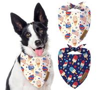 Oritasy US Flag Dog Bandanas, 2-Pack Triangle Reversible Pet Scarves, Premium Fabric, 4th of July Bandana for All Boys Girls Dogs (Small, 26-Style 4)