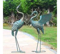 Oritty 33-37 Inch Metal Crane Garden Statue Décor, Bird Garden Sculpture & Statues, Outdoor Decoration for Yard Patio Lawn Backyard Pool, Vintage Spread Wings Crane, Set of 2