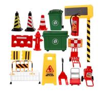 Orivin 19 Piece Miniature Traffic Model Set Signs Cones Barricades Road Sign Models ABS Scene Accessories