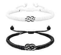 Orivin 2PCS Couple Woven Cord Bracelets Set White and Black with 29cm Circumference and 7.5x7.5cm Card