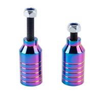 Orivin 2pcs Pro Stunt Scooter Pegs - Rainbow Black Aluminum with 12.9 Step Axle & Mounting Nut for 5050s Grinds