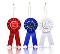 Orivin 3 Pieces Award Ribbons Set, Rosette Ribbon Prize Ribbon 1st 2nd 3rd White Blue Red Award Ribbons