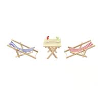 Orivin Mini Wooden Beach Striped Lounge Chair Set with Mini Desk and Tiny Drink Glass Models