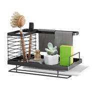 OriwarE Kitchen Sink Caddy Organizer Scrub Sponge Soap Brush Dishrag Dishcloth Holder Rack with Drain Pan Tray Stainless Steel - Black