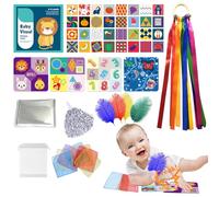 Orizizhic 28 Pcs Baby Sensory Set with Sensory Scarf Foil Blanket Sensory, Sensory Toys for Babies with Crinkle Papers Rainbow Ribbon Loop Feathers Cheerleading Pom Poms for Baby 0 3 6 9 12 Months