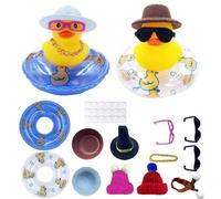 Orizizhic 2PCS Car Rubber Duck Decoration Dashboard Rubber Duckling Squeaker Bath Toys Baby and Swim Rings Hat Glasses Funny Car Accessories Halloween Yelllow Ducks For Christmas Decorations (15 Set)