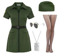 Orizizhic 6PCS Pilot Costume Women Flight Suit Flight Suits Hats Belts Sunglasses Stockings Military Necklaces for Halloween, Orange, Large