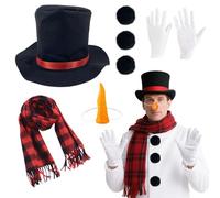 Orizizhic 7 Pcs Christmas Snowman Costume Kit for Adult, Snowman Outfit Snowman with Red Band Carrot Nose Scarf Gloves 3 Pom Pom Balls, Winter Frosty the Snowman Costume for Women Men