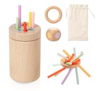 Orizizhic Montessori Busy Board for Toddlers, 1-3 Years, Wooden Color Building Blocks, Busy Board, Educational Toys, Includes Cylinder, 12 Colored Sticks, Storage Bag, Circle, Dice