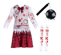 Orizizhic Pack of 6 Halloween Costume Zombie for Girls Children Zombie Outfits Outfits Includes Dress Meteor Hammer Socks 3 Tattoo Stickers Halloween Horror Carnival Cosplay 8-12 Years