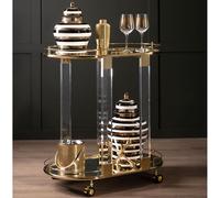orizone oval clear glass top drinks trolley with gold frame