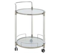 orizone round clear glass top drinks trolley with silver frame