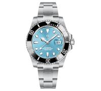Orizontime Pagani Design Automatic Mechanical Watch, 40mm Black Dial, 100m Water Resistant, Luminous, Rubber Strap, Ceramic Bezel, sky blue dial, Classic