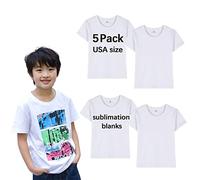 ORJ 5 Pack Unisex Kids White Blanks Polyester Tshirts for Sublimation,Short Sleeves Sublimation t Shirts Blanks for Children, White, L