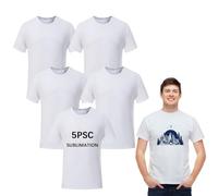 ORJ 5 Pieces Polyester Adult Tshirts for Sublimation White Blank Crew Neck Men Short Sleeve T-Shirt, Medium, Medium