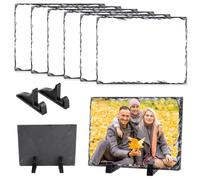ORJ 6 Pack Sublimation Slate Blanks Custom Stone Slate Picture Frame Heat Transfer Rock Photo Plaque with Display Stand Decoration for Desktop Souvenir DIY Personalized Gift, white