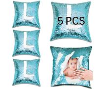 ORJ Sublimation Sequin Pillow Case Blanks 16''x16'' Flip Reversible Mermaid Decorative Personalized Cushion Throw Pillow Covers for Kids (Lake Blue)