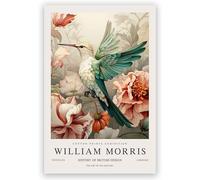 Orjdjz Wxkbl Pink Peony William Morris Hummingbird Prints William Morris Poster William Morris Wall Art Retro Canvas Painting for Home Decor 50x70cmx1 Unframed