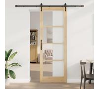 ORKDAL Natural Sliding Door, 83 x 232 cm, Solid Pine and Glass, Complete Set for Interiors, Quiet Gliding, Modern Design