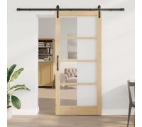 ORKDAL Natural Solid Pine and Glass Sliding Door 93 x 211 cm with Quiet Sliding Elements for Bedroom and Living Room Includes Rail, Door Stop, Wheels, Durable and Stylish