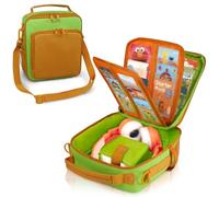 ORKELS Carrying Case Compatible with Yoto Mini (2024 Edition), Travel Storage Bag with Card Holder for 30 Cards, Adjustable Shoulder Strap & Accessory Pocket - Bag Only (Green+Orange)