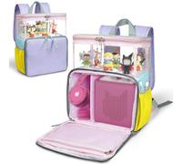 ORKELS Storage Backpack for Toniesbox - Colorful Organizer Bag with Transparent Top, Magnetic Figure Holder, Front Pocket & Side Pouches - Fits Toniebox, Headphones, Story Cards & More