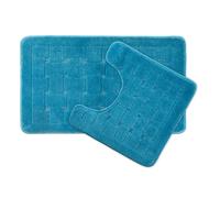 Emma Barclay Orkney - Crosshatch 2 Pc Bath Set in Aqua - Mat 45x75cm/ Pedestal 45x45cm