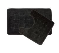 Emma Barclay Orkney - Crosshatch 2 Pc Bath Set in Black - Mat 45x75cm/ Pedestal 45x45cm