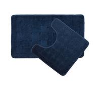 Emma Barclay Orkney - Crosshatch 2 Pc Bath Set in Navy - Mat 45x75cm/ Pedestal 45x45cm