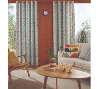 Orla Kiely - 1 Pair Sycamore Stripe Lined Eyelet Curtains - Duckegg (46" x 90" (117cm x 229cm))
