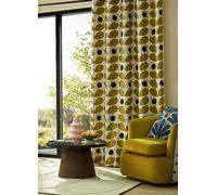 Orla Kiely Antique Gold Stem Bloom Pair of Lined Eyelet Curtains Black