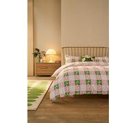 Orla Kiely Bedding - Floret Check Dill Pink 100% Cotton Duvet Cover Set 200 Thread Count (King Size Duvet Cover Set: 230cm x 220cm)