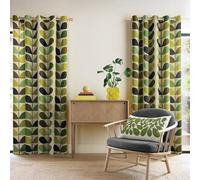 Orla Kiely Curtains - 1 Pair Multi Stem Fern-Ochre Lined Eyelet Curtains 100% Cotton (168cm x 229cm (66" x 90"))