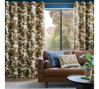 Orla Kiely Curtains - 1 Pair Wildflower Coffee Lined Eyelet Curtains 100% Cotton (229cm x 229cm (90" x 90"))