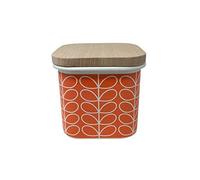 ORLA KIELY Linear Leaf STEM Orange White Enamel Wood Storage JAR