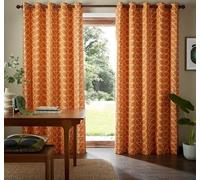 Orla Kiely Linear Stem Burnt Orange Lined Eyelet Curtains (168cm x 183cm (66" x 72"))