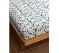 Orla Kiely Linear Stem Charcoal 100% Cotton Fitted Bottom Sheet 200 Thread Count (Single Fitted Sheet: 90cm x 190cm x 40cm Depth)