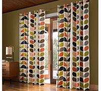 ORLA KIELY Multi STEM Cream Orange Green 90" X 90" - 229CM X 229CM Ring TOP Curtains