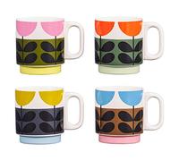 Orla Kiely OK621 Set of 4 Stacking Mugs-Sunflower, Ceramic