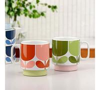Orla Kiely Set of 2 Stacking Mugs Ceramic Block Flower - Tomato/Fern Gift Boxed