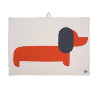 Orla Kiely | Set of 2 Teatowels in Persimmon | Dachshund Design | Includes Hanging Loop | 100% Cotton