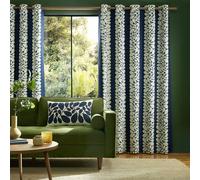 Orla Kiely Sycamore Stripe Space Blue Lined Eyelet Curtains (168cm x 183cm (66" x 72"))