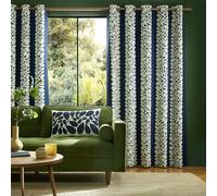 Orla Kiely Sycamore Stripe Space Blue Lined Eyelet Curtains (229cmx 274cm (90" x 108"))