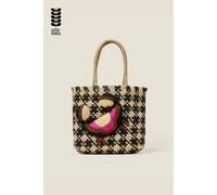 Orla Kiely Women's Crab & Houndstooth Raffia Tote Bag - Monochrome in Black Orla Kiely Black