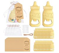 Orlabno 24Pcs Baby Shower Bottle Openers, Poppin Design Baby Shower Party Favors with Thank You Tags & Organza Bags, Wedding Souvenirs, Gender Reveal Party Gifts for Guests (Gold)