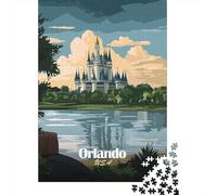 Orlando Castle Landscape Travel Puzzle 1000 Pieces, Vintage Architecture Destination, Interlocking Paper Pieces for Families, Mindful Activity, 52x38cm/1000pcs